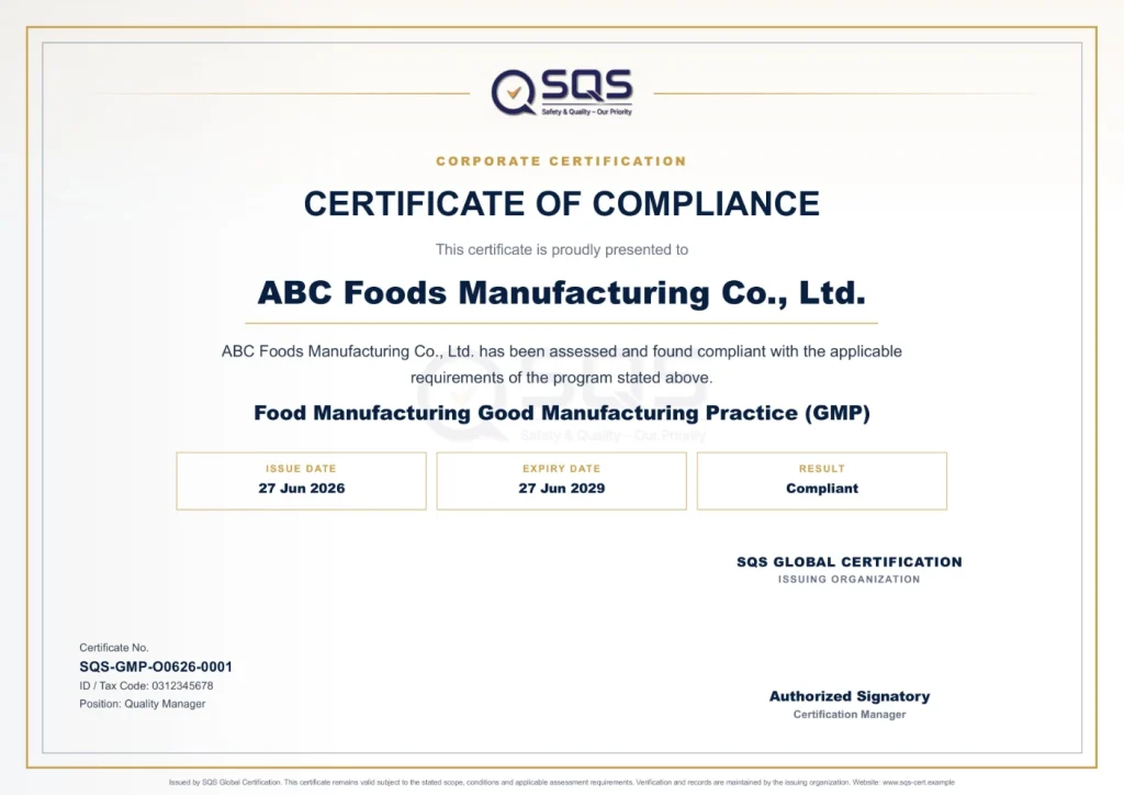 GMP FOOD certificate SQS Global