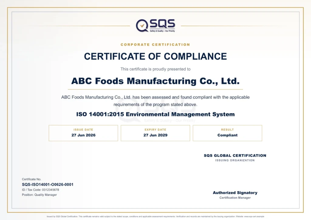 ISO 14001 certificate SQS Global