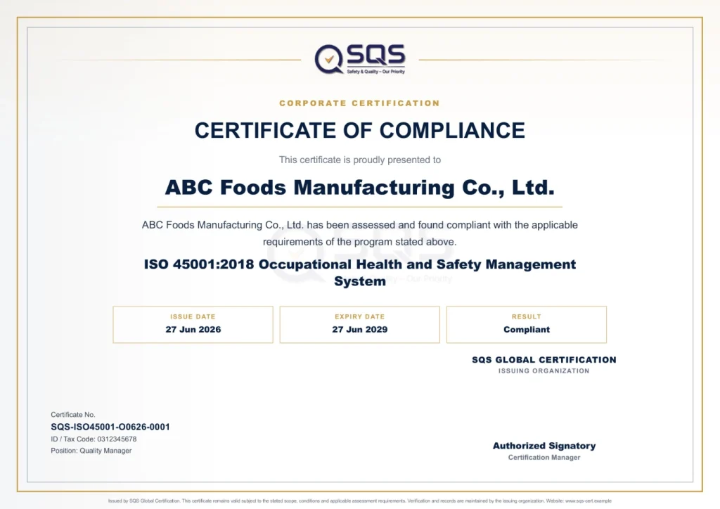 ISO 45001 Certificate SQS Global